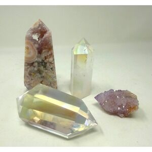 4pc Crystal Set Flower Agate Tower Aura Quartz Spirit Quartz Point Collection